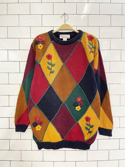 vintage 90s milano ramie - cotton argyle knit sweater - good market thrift store