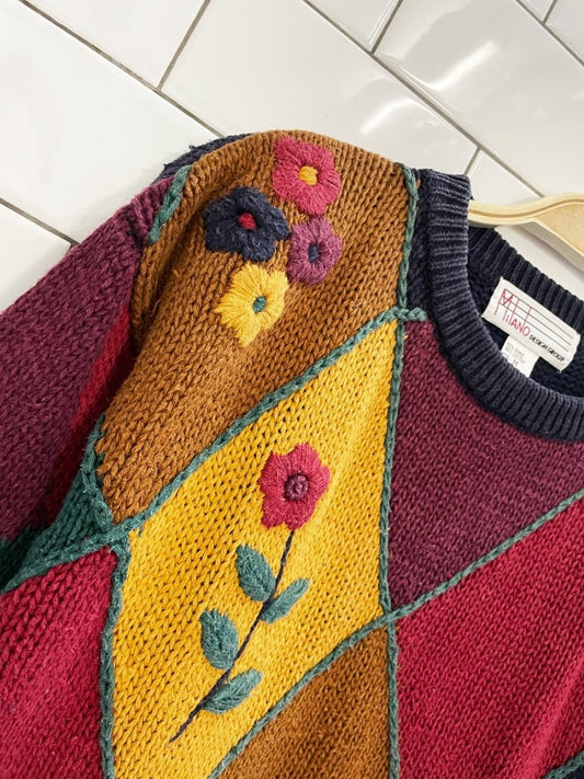 vintage 90s milano ramie - cotton argyle knit sweater - good market thrift store