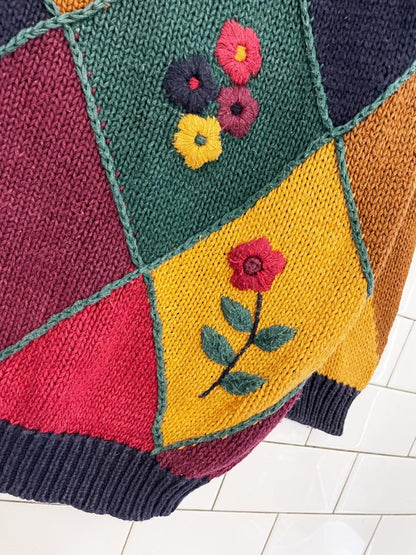 vintage 90s milano ramie - cotton argyle knit sweater - good market thrift store