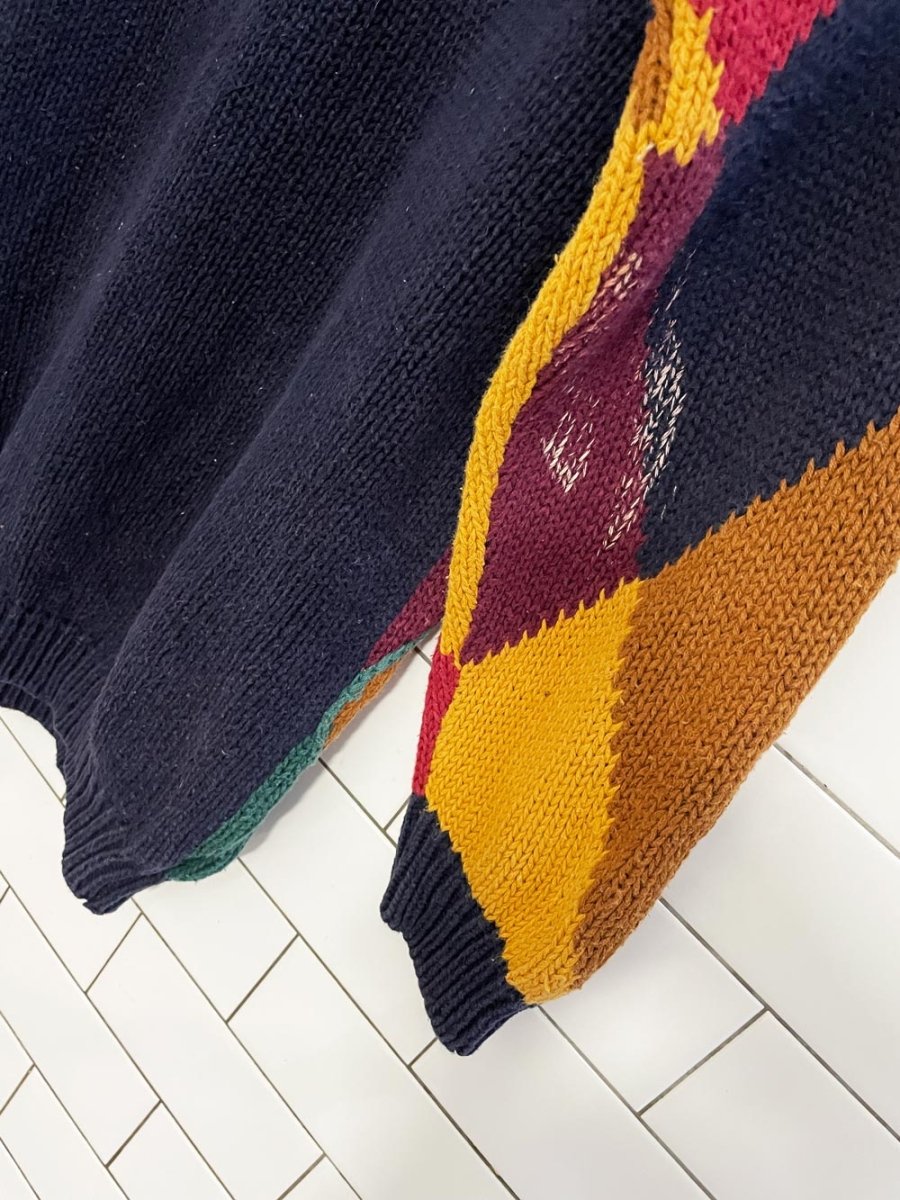 vintage 90s milano ramie - cotton argyle knit sweater - good market thrift store