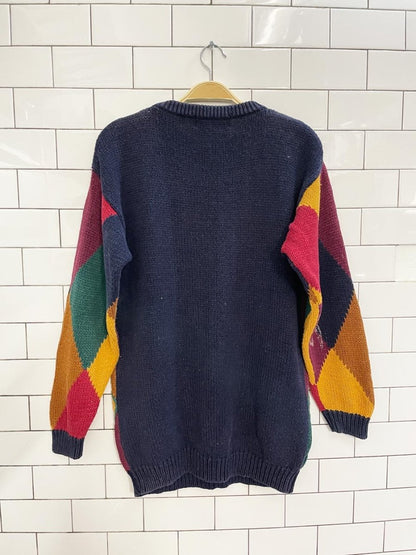 vintage 90s milano ramie - cotton argyle knit sweater - good market thrift store