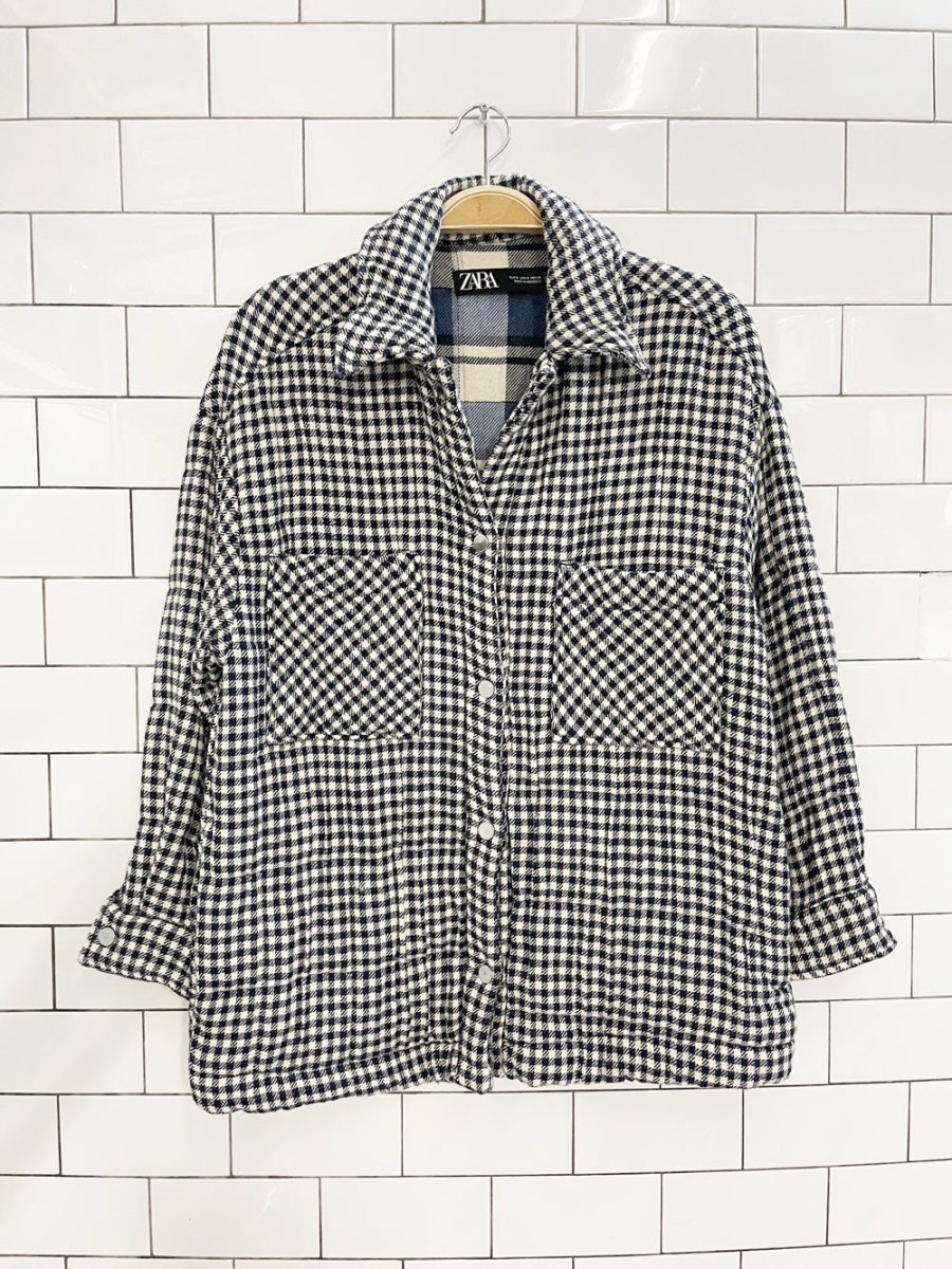 zara quilted gauze cotton plaid shirt jacket - good market thrift store