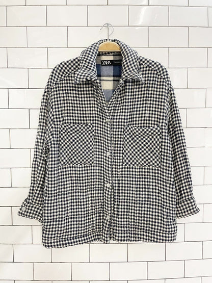 zara quilted gauze cotton plaid shirt jacket - good market thrift store