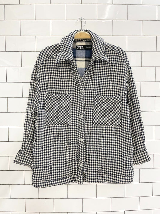 zara quilted gauze cotton plaid shirt jacket - good market thrift store