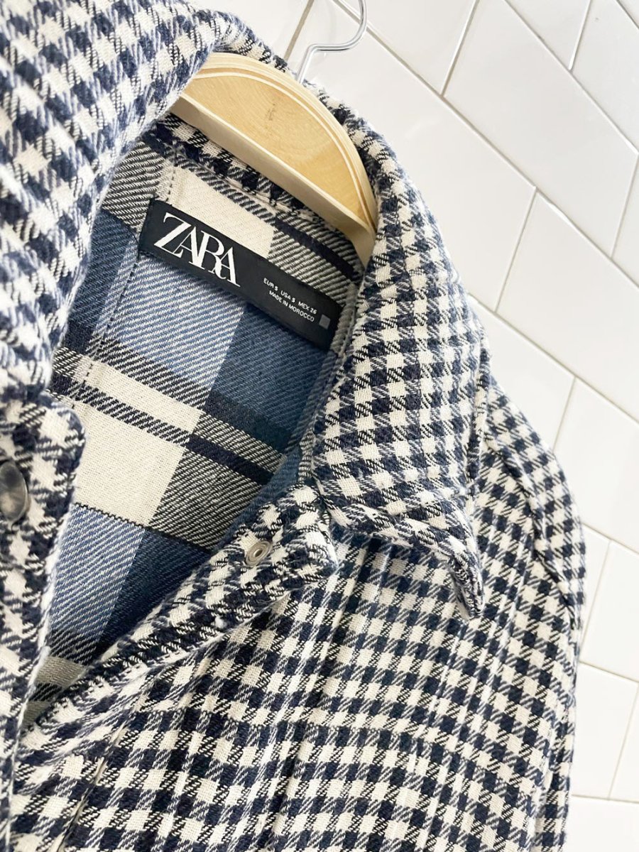 zara quilted gauze cotton plaid shirt jacket - good market thrift store