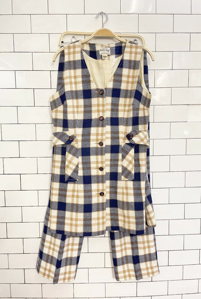 vintage 60s pant - man wool plaid sleeveless jacket and pant set - good market thrift store