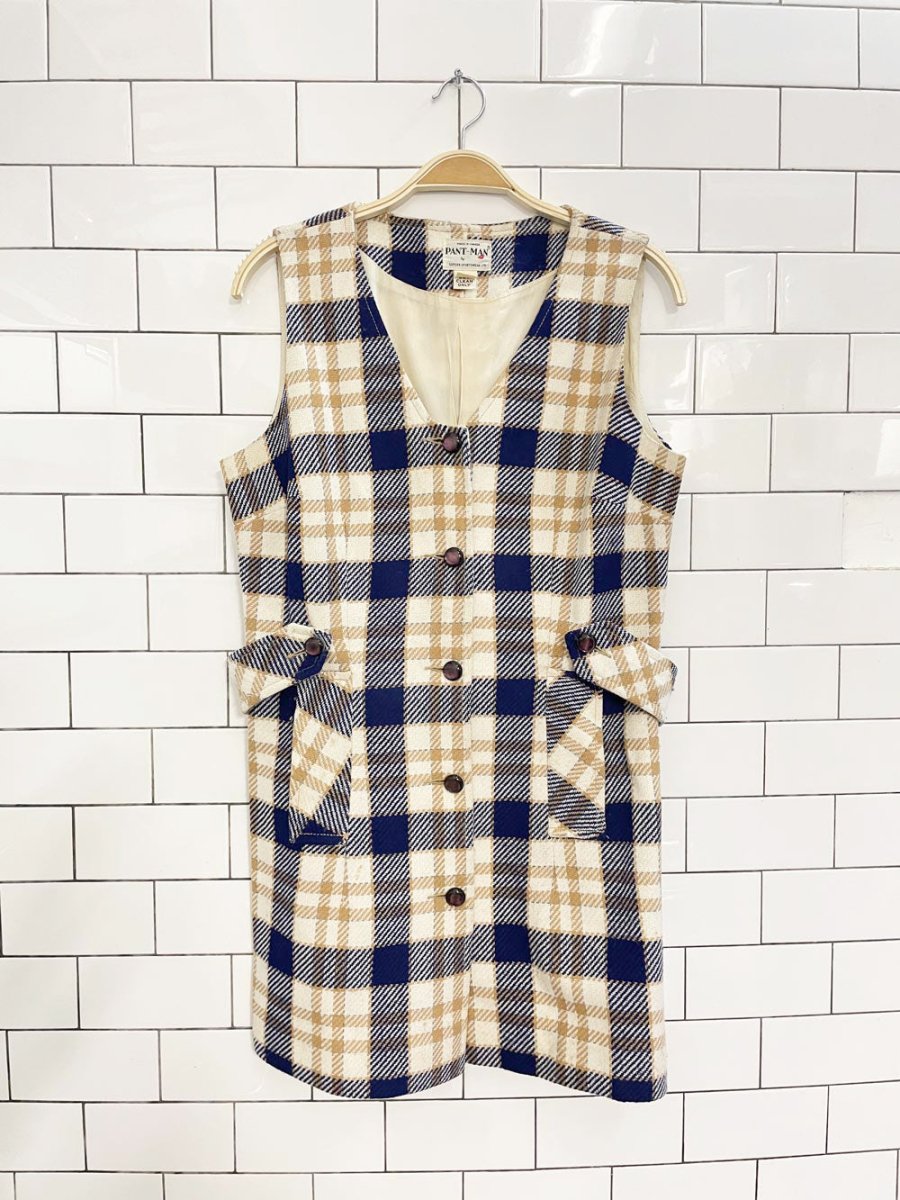 vintage 60s pant - man wool plaid sleeveless jacket and pant set - good market thrift store