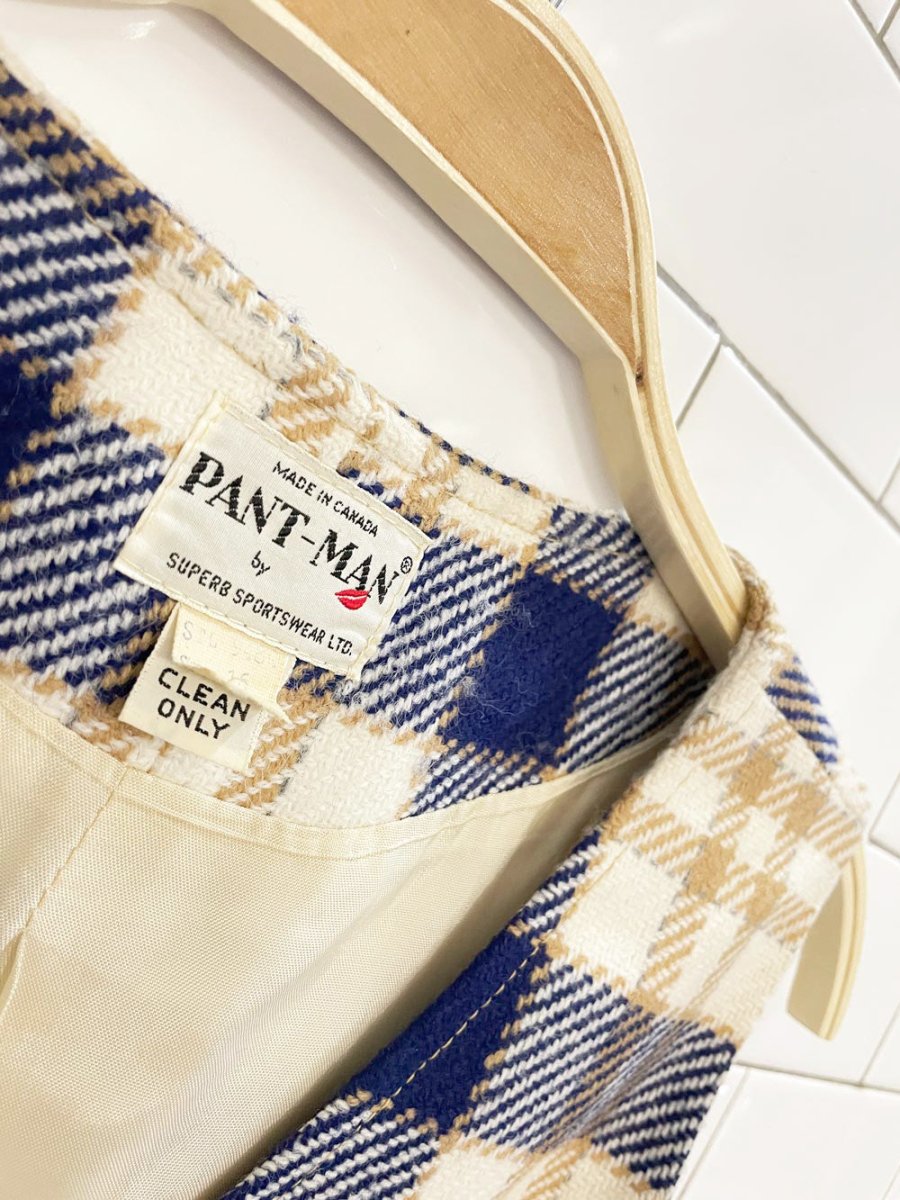 vintage 60s pant - man wool plaid sleeveless jacket and pant set - good market thrift store