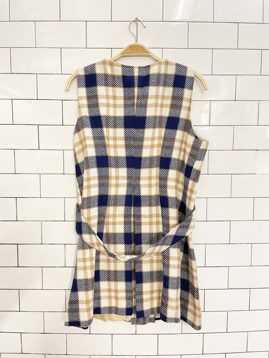 vintage 60s pant - man wool plaid sleeveless jacket and pant set - good market thrift store