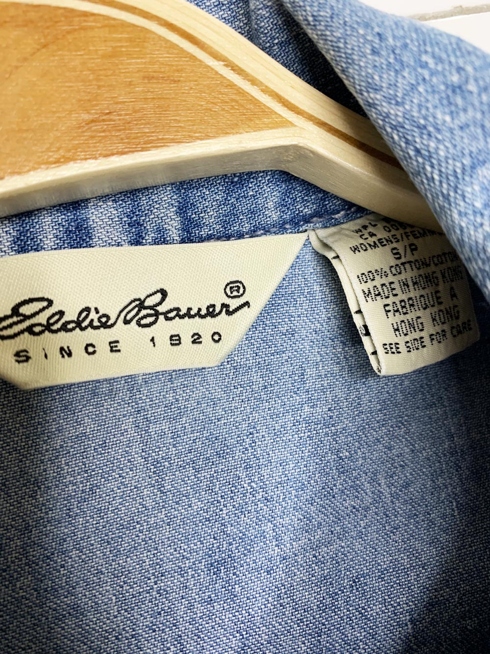 vintage 90s eddie bauer fitted full button denim shirt