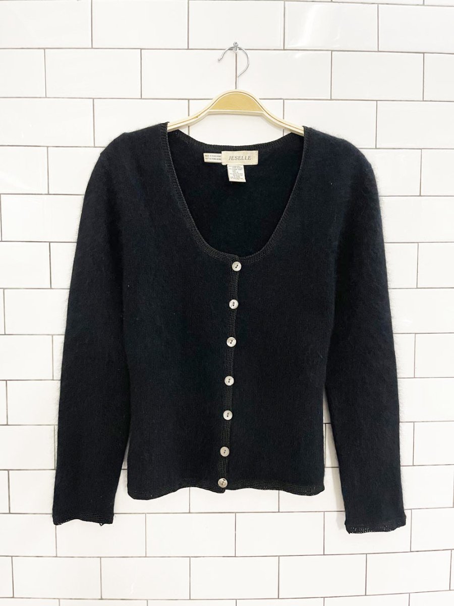 vintage 00s jeselle wool - angora crochet trim knit cardigan - good market thrift store