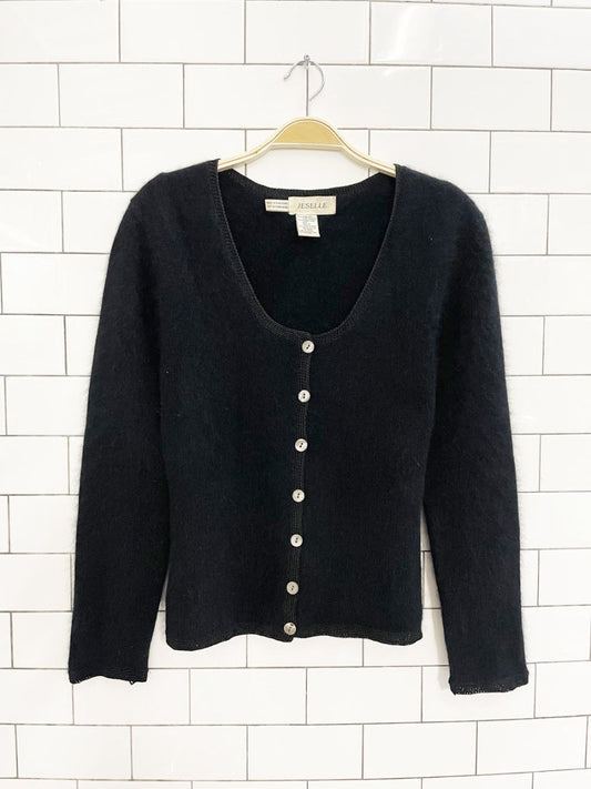 vintage 00s jeselle wool - angora crochet trim knit cardigan - good market thrift store