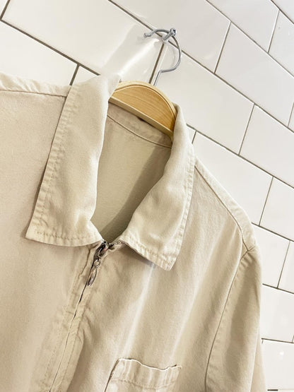 vintage 90s twill full zipper short sleeve shirt - good market thrift store