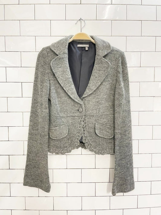 vintage 00s tristan & iseut wool - blend bell sleeve knit blazer jacket - good market thrift store