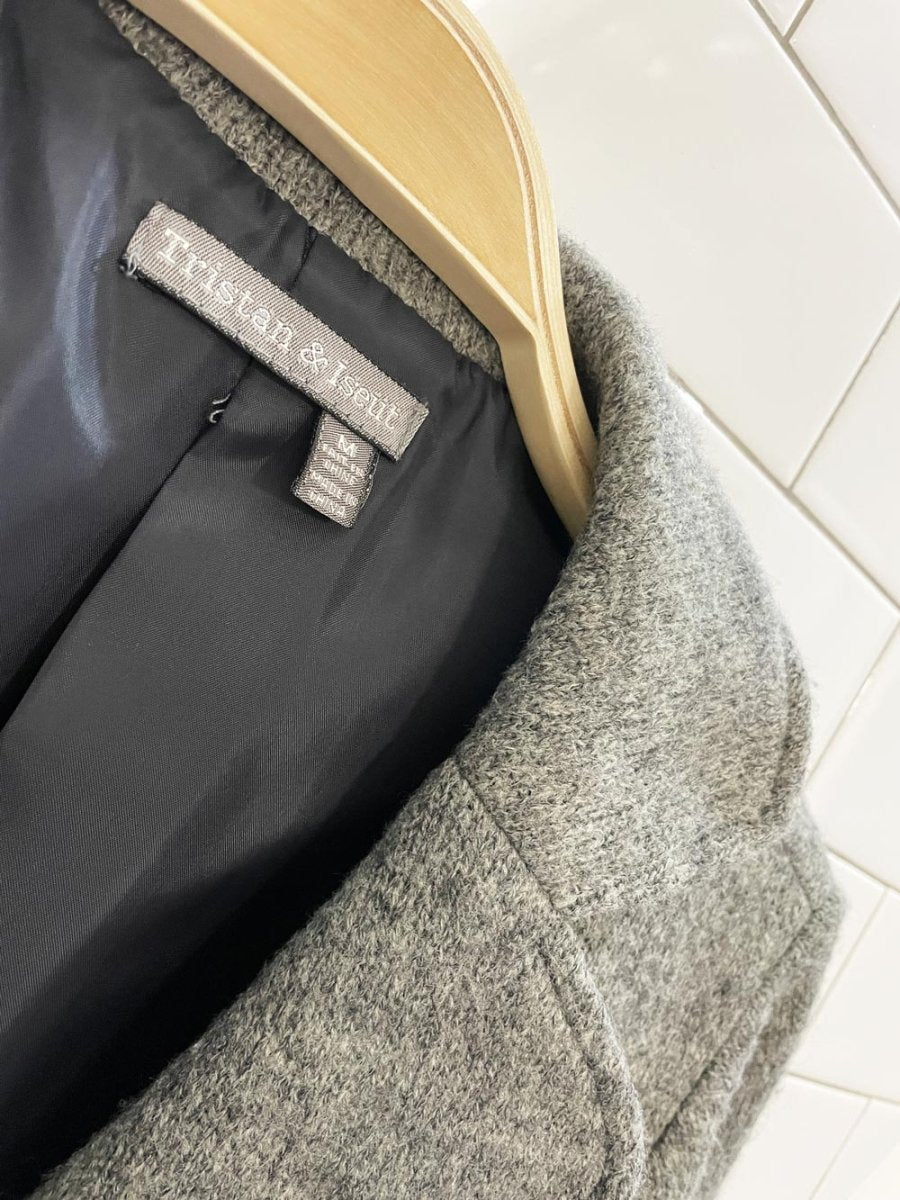 vintage 00s tristan & iseut wool - blend bell sleeve knit blazer jacket - good market thrift store