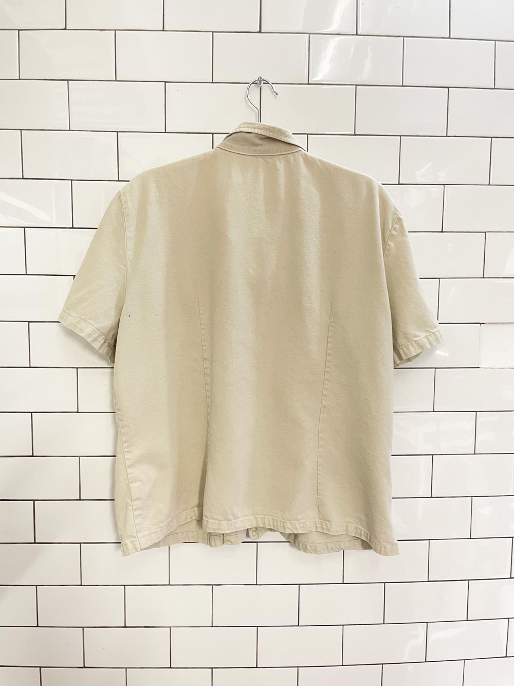 vintage 90s twill full zipper short sleeve shirt - good market thrift store