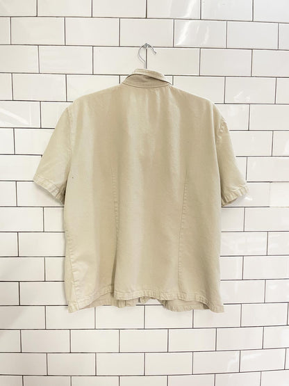 vintage 90s twill full zipper short sleeve shirt - good market thrift store
