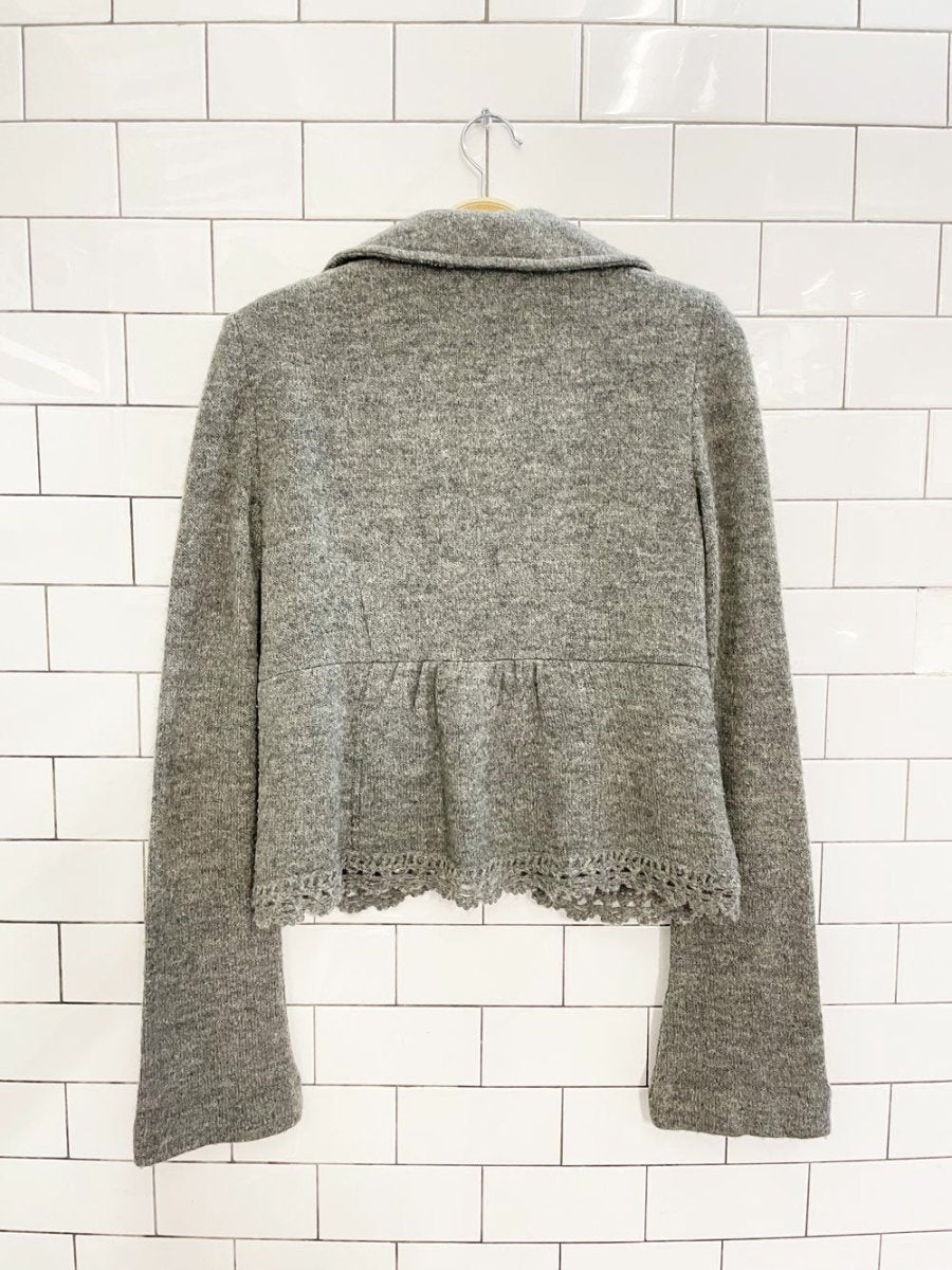 vintage 00s tristan & iseut wool - blend bell sleeve knit blazer jacket - good market thrift store