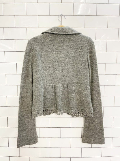 vintage 00s tristan & iseut wool - blend bell sleeve knit blazer jacket - good market thrift store