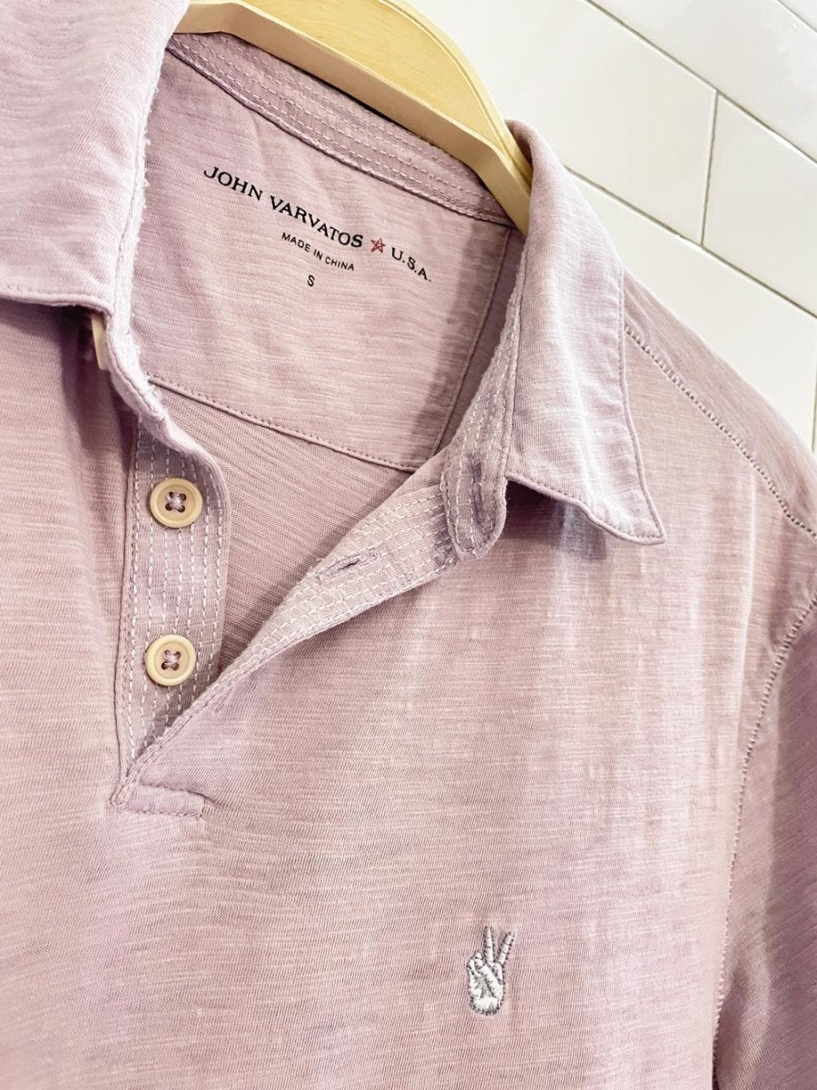 john varvatos embroidered peace hand collared tee - good market thrift store