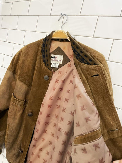 vintage 90s boulevard club suede embroidered mallard knit cuff bomber jacket - good market thrift store