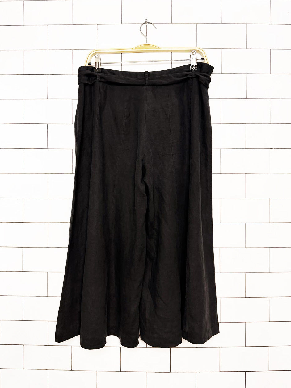 y2k london jean 100% linen belted wide leg culotte