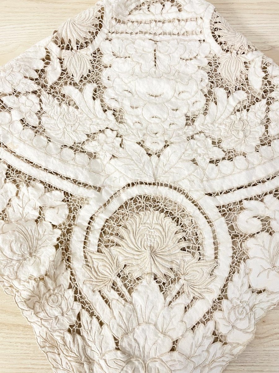 vintage embroidered lace floral tablecloth - good market thrift store