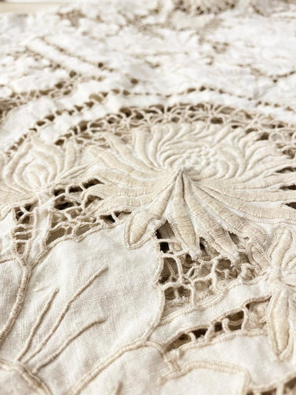 vintage embroidered lace floral tablecloth - good market thrift store