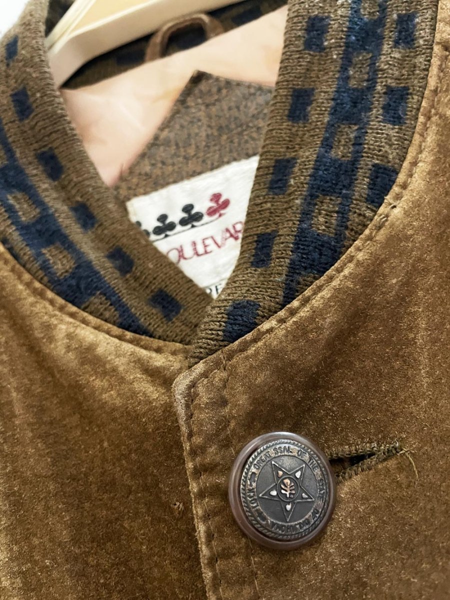 vintage 90s boulevard club suede embroidered mallard knit cuff bomber jacket - good market thrift store