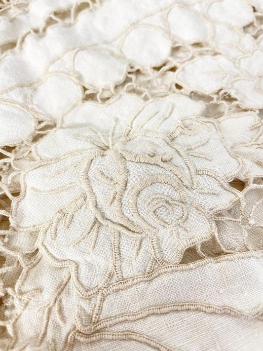 vintage embroidered lace floral tablecloth - good market thrift store