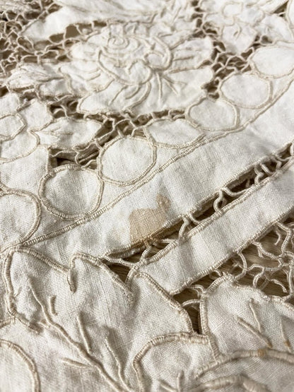 vintage embroidered lace floral tablecloth - good market thrift store