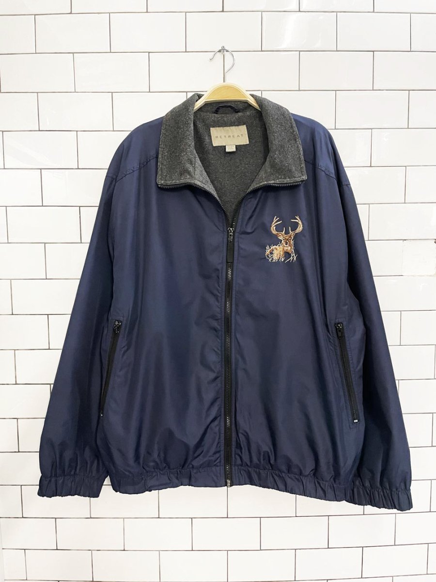 vintage 00s retreat deer embroidered nylon fleece lined jacket - good market thrift store