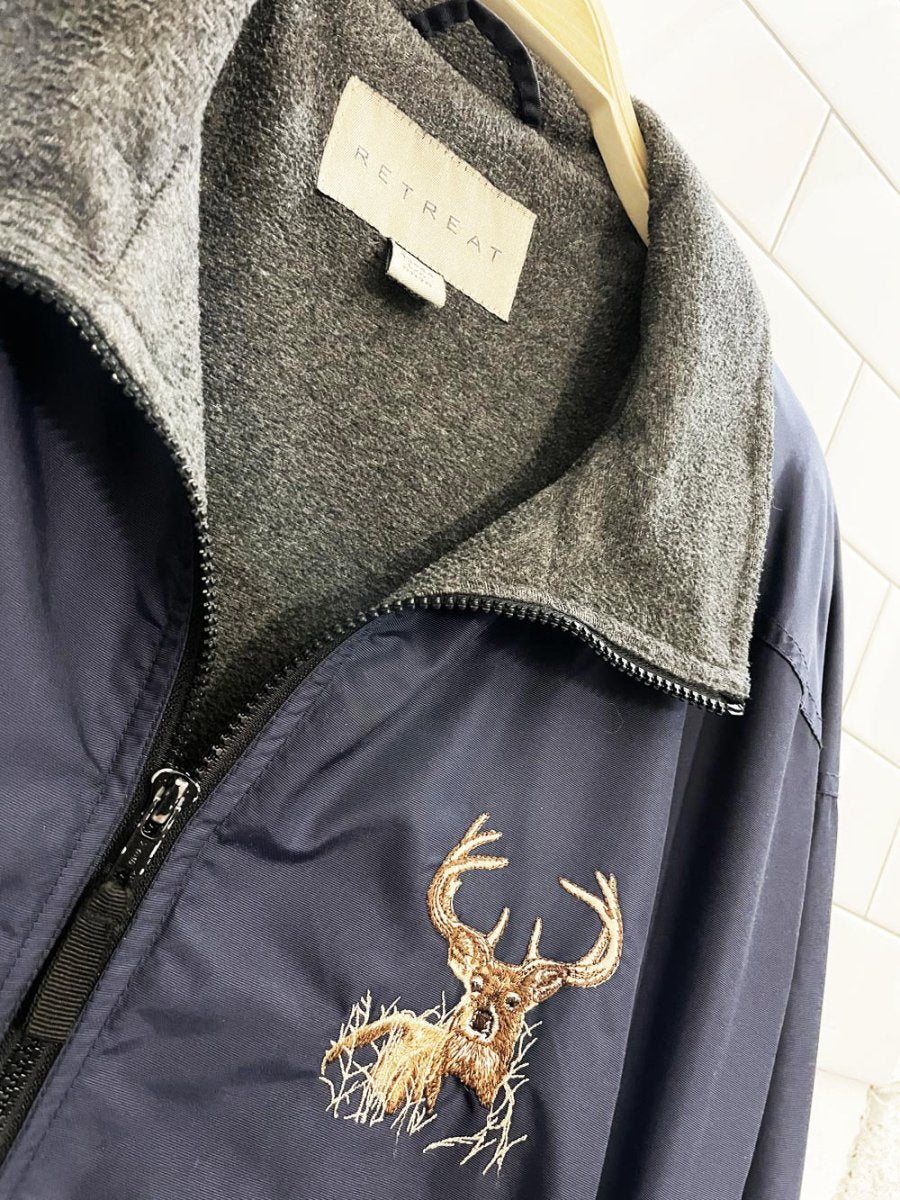 vintage 00s retreat deer embroidered nylon fleece lined jacket - good market thrift store