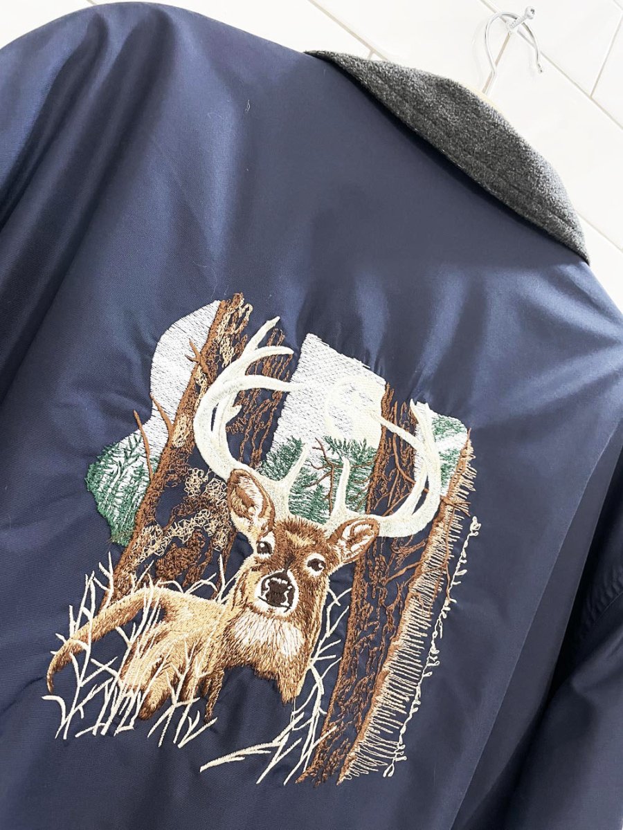 vintage 00s retreat deer embroidered nylon fleece lined jacket - good market thrift store
