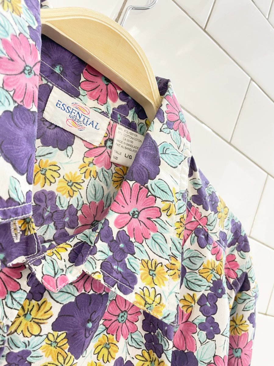 vintage 00s essential needs pleated yoke floral shirt - good market thrift store