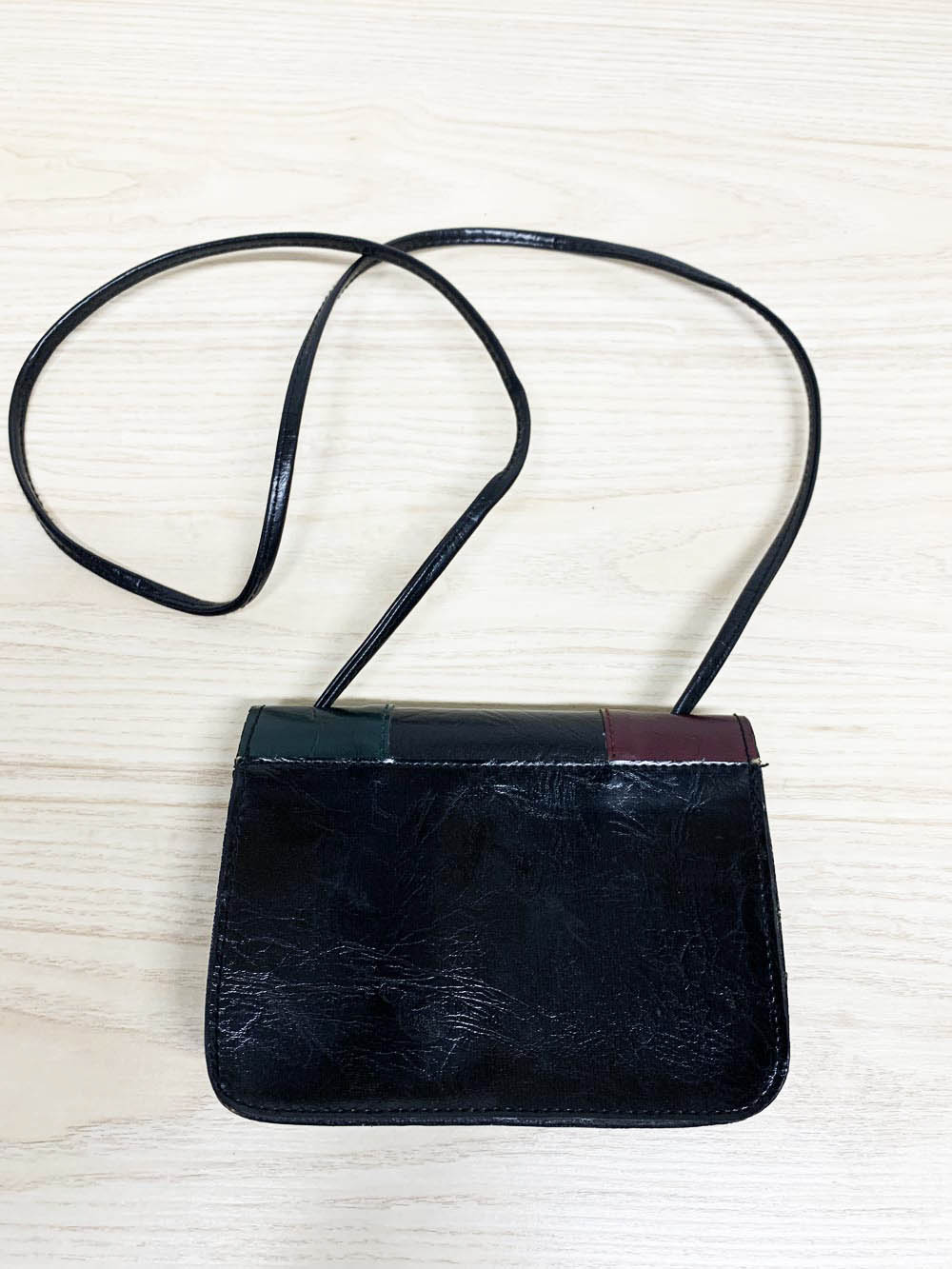 vintage vegan leather crest color block structured crossbody bag