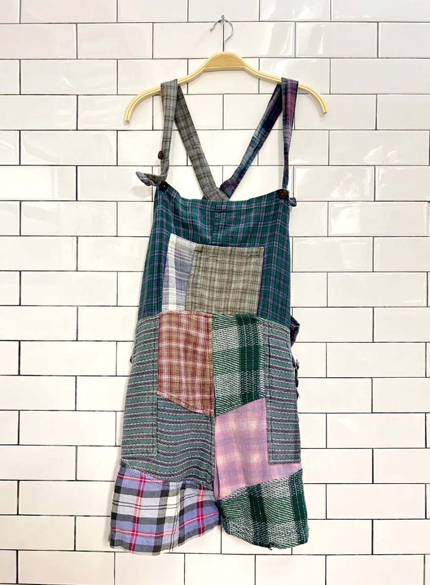 vintage plaid patchwork flannel overall romper - good market thrift store