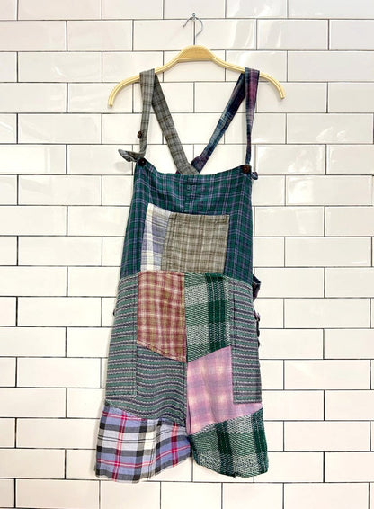 vintage plaid patchwork flannel overall romper - good market thrift store