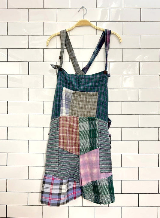 vintage plaid patchwork flannel overall romper - good market thrift store