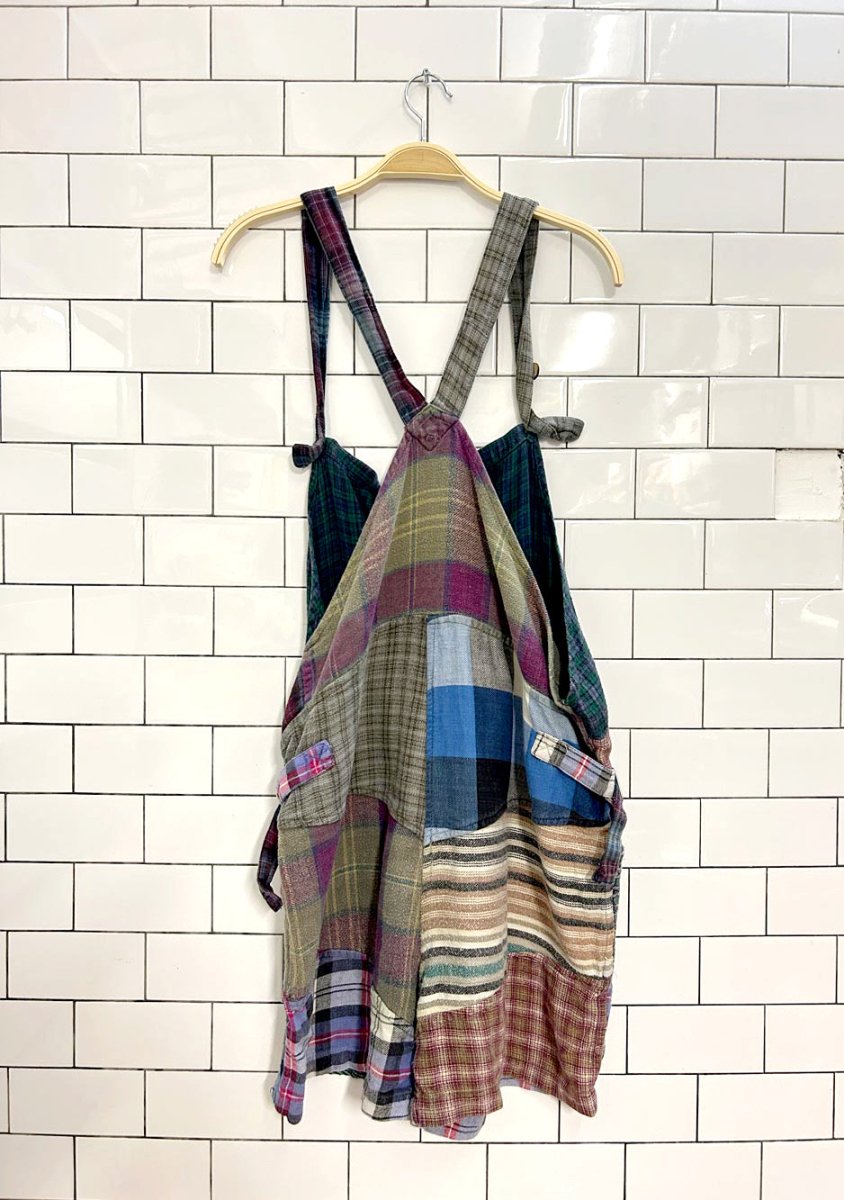 vintage plaid patchwork flannel overall romper - good market thrift store