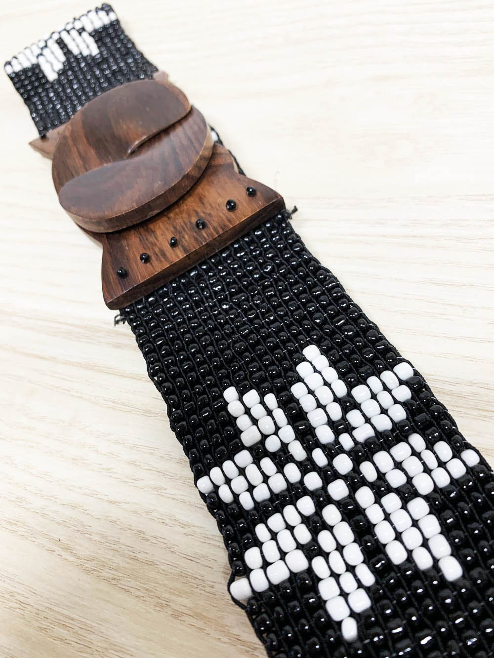 handmade beaded wooden floral stretch belt