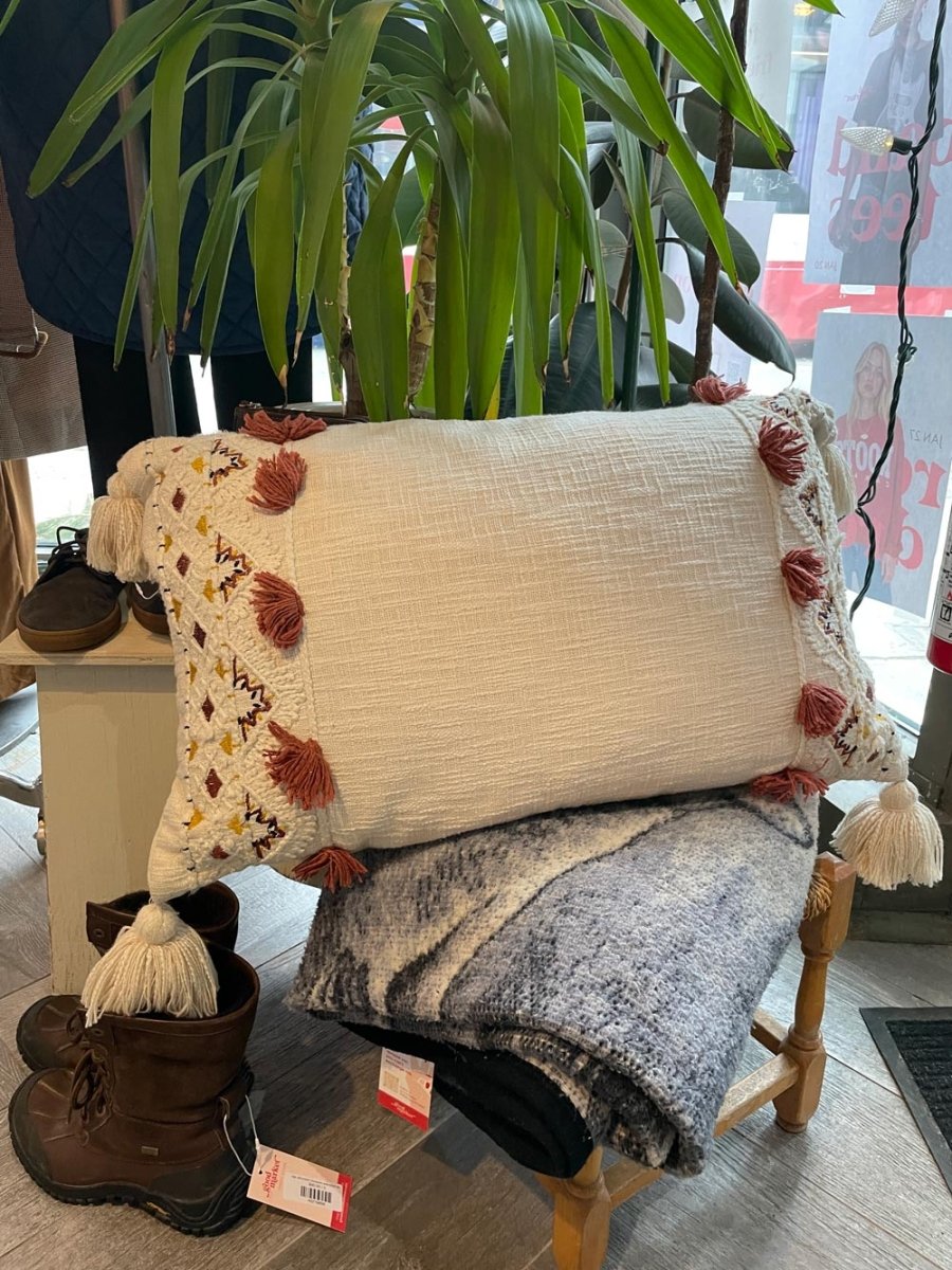 boho tufted embroidered throw pillow - good market thrift store