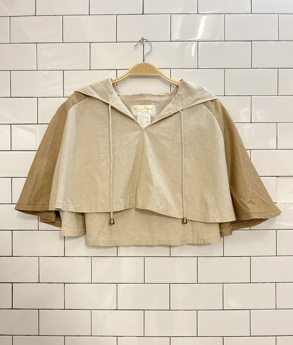 vintage excalibor linen - blend crop poncho hoodie - good market thrift store