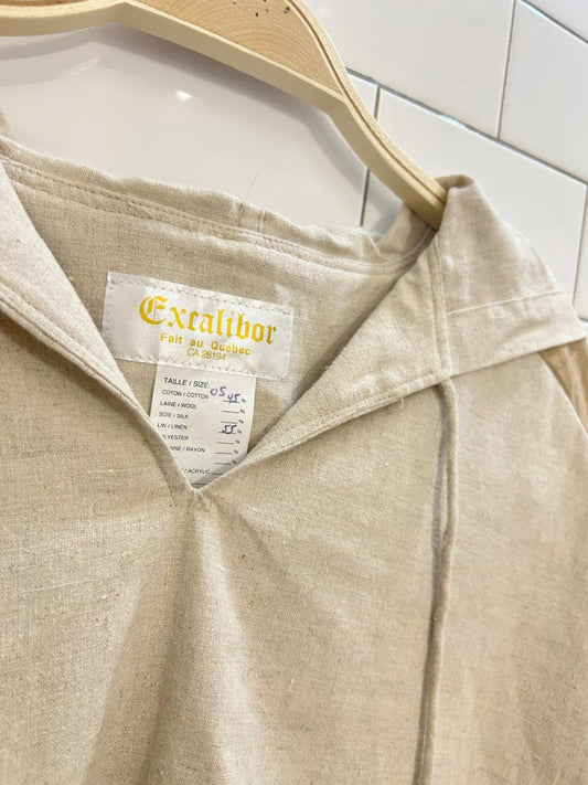 vintage excalibor linen - blend crop poncho hoodie - good market thrift store