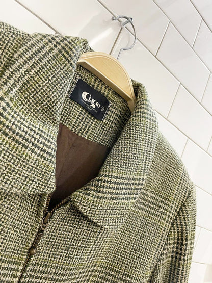 vintage clichy wool - blend houndstooth minimal zip jacket - good market thrift store