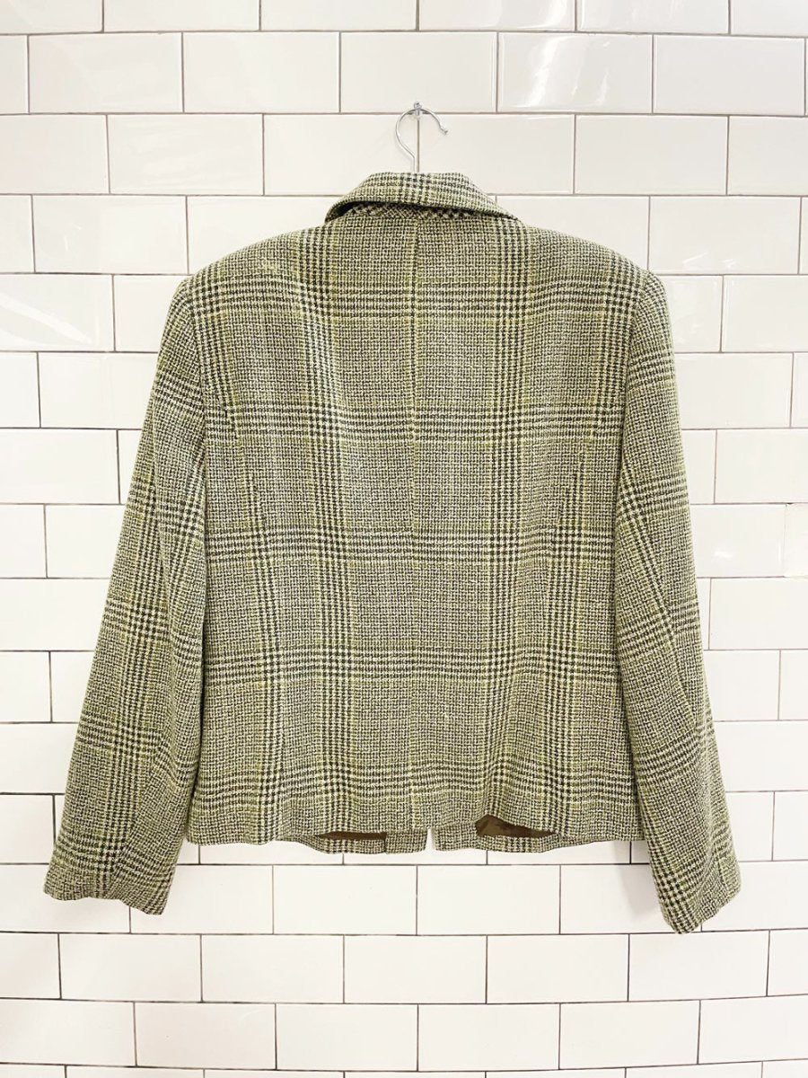 vintage clichy wool - blend houndstooth minimal zip jacket - good market thrift store