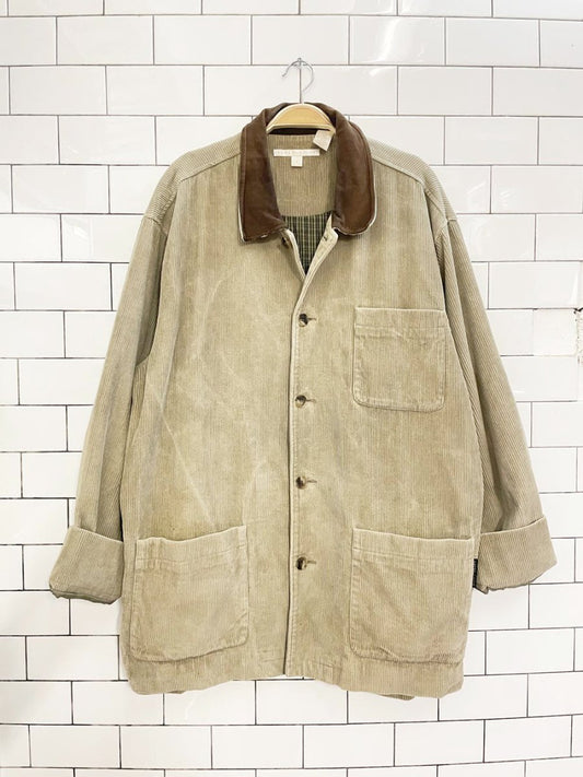 vintage 90s perry ellis chunky cord chore coat | lamb suede collar - good market thrift store