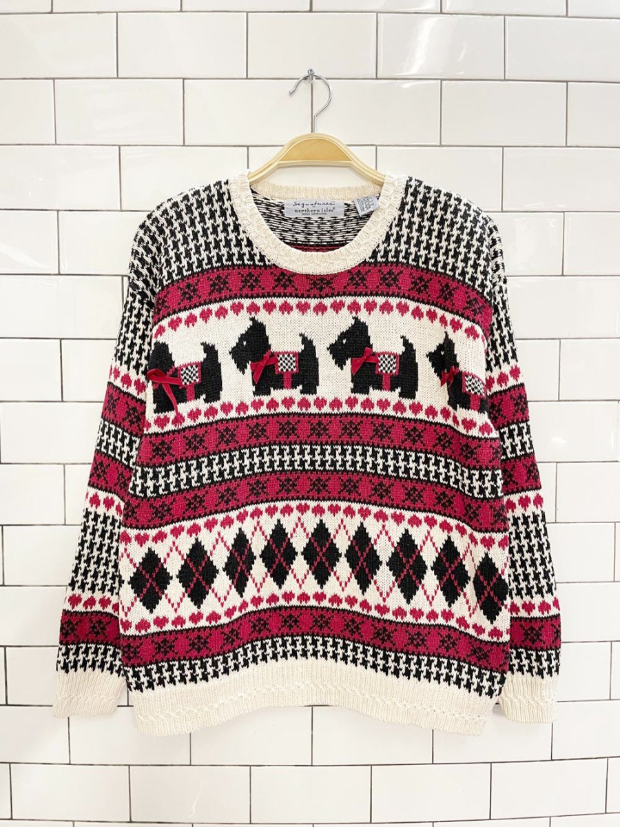 vintage northern isles scottie houndstooth + hearts knit sweater - good market thrift store
