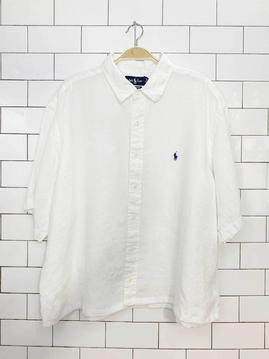 ralph lauren 100% linen boxy oversized full button cropped shirt
