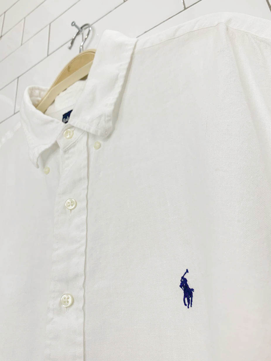 ralph lauren 100% linen boxy oversized full button cropped shirt